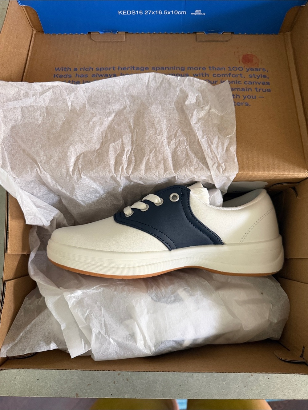 Keds Kids White and Navy Lace-Up Sneaker